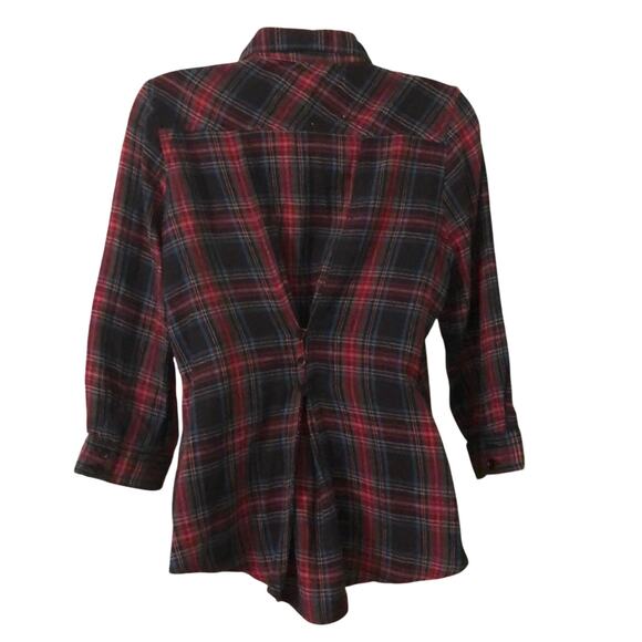 Rustic Outfitter Plaid Flannel Fitted Blouse Juniors Size Large 3/4 Sleeves - Picture 2 of 8